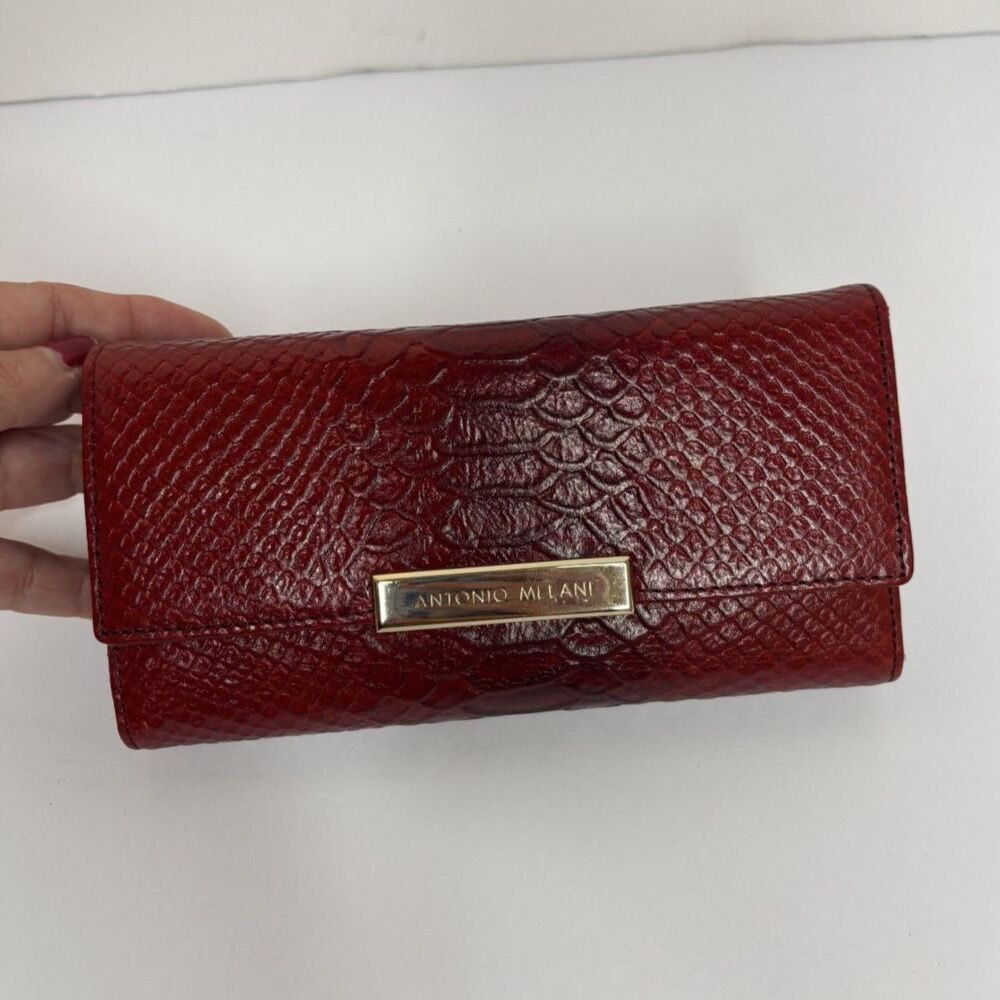 Antonio Melani Red Opal Embossed Snake Print Cassatt Ady Flap Wallet